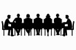 © Silhouette Studio - A group of people sitting around a long table, silhouette vector, Sitting table flat  black symbol