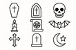 © InspireLens - Black and white gothic icons with occult and supernatural symbols in grid layout