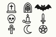 © InspireLens - Black and white gothic icons with occult and supernatural symbols in grid layout