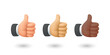 © gomolach - Vector 3d Thumbs Up Hand Icon Set. Like Gesture Symbol, Approval Sign, OK Positive Feedback, Social Media Reaction. Different Skin Tone Hands. Agreement, Support Vector Illustration