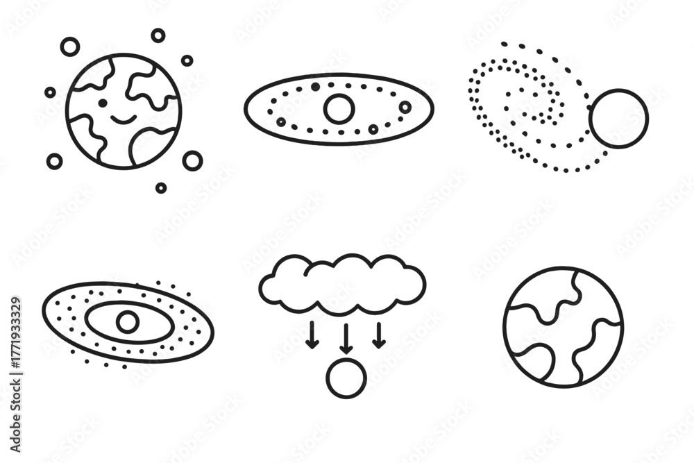 Exoplanet Icon Series. Line style icons of exoplanets: planet formation ...
