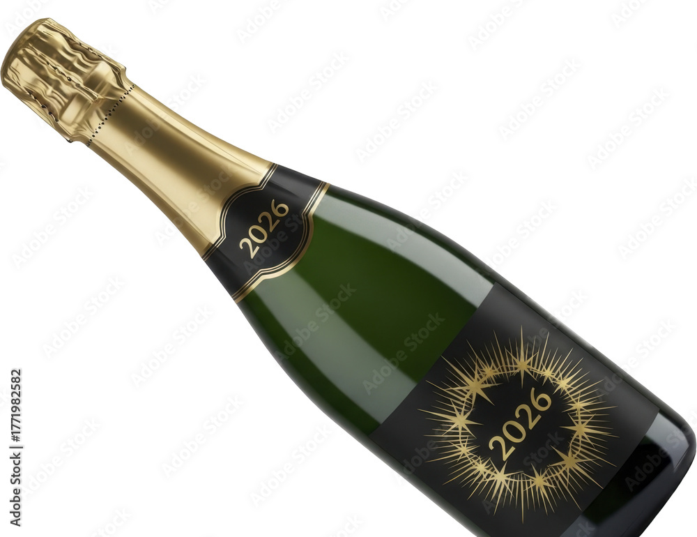 Luxury Champagne Bottle with 2026 Gold Label on a Transparent ...