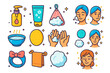 © Влада Яковенко - Face Cleansing Essentials Icons. Face cleansing essentials. Colorful isometric vector icons set of Face cleansing essentials: cleansing oil, gel cleanser,