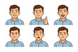 © Neneng - Set of Adult Man Face Avatars with 6 Different Emotions - Male Cartoon Expression Icons, User Moods Illustration