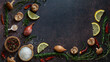 © Carey - Top down view of various ingredients for cooking to add flavour with copy space.