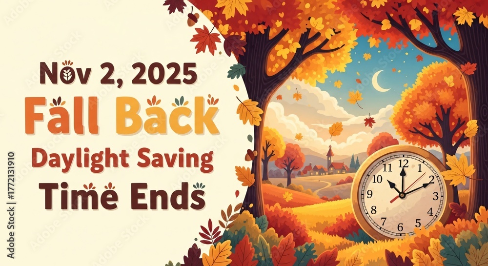 Fall Back 2025 Daylight Saving Time Ends November 2nd Reminder & Autumn ...