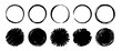 © Polina Tomtosova - Hand drawn brush round vector set. Crayon pencil brush stroke black round shape. Scribble sketch hand drawn crayon, ink splash, rough dot texture circle elements. Vector illustration