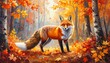 © Raffaza - Fox in Autumn Forest Fall Foliage