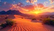 © Fifincs67 - Desert landscape bathed in golden hour light, mountains in the distance