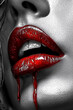 © Bonya Sharp Claw - Woman's lips are painted red with blood dripping from them. The image has a dark and gothic mood, with the red lips and blood dripping from them giving it a sinister and unsettling feel
