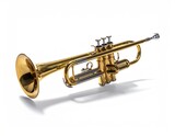 Gold trumpet angled on white background