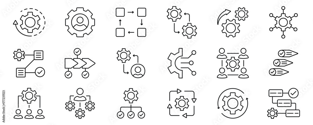 Workflow line icon set. Included planning, scheme, process, flowchart ...