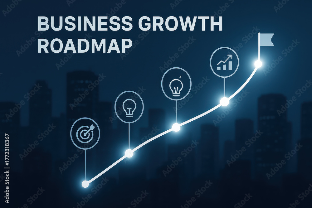 Business growth strategy concept with goal roadmap and success icons on ...