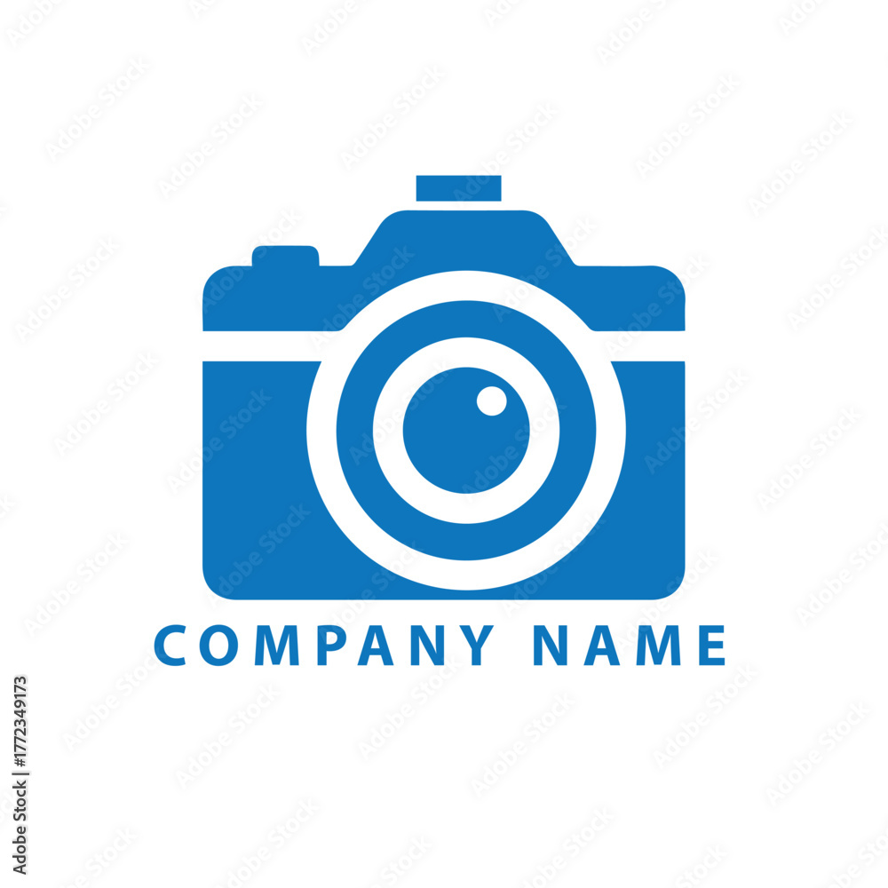Minimalist blue camera icon logo with concentric lens detail and ...