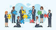 © Suhadi - Diverse business people collaborating, holding, and connecting colorful puzzle pieces