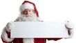 © Newleks - Santa claus smiling and holding a blank white sign on a clean background, perfect for adding holiday greetings, promotions, announcements or custom festive messages