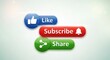 © Mujhid_Muneer - Collection of social media buttons blue like, red subscribe with bell, and green share icons on a light background.jpeg