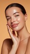 © Khawla - Beautiful Woman with Glowing Skin and Natural Makeup Touching Face