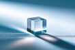 © lemonmoon - Translucent cube glass minimal modern clean desk blue light shadow geometric abstract reflection simplicity smooth elegant futuristic clarity transparent shape object design interior decor