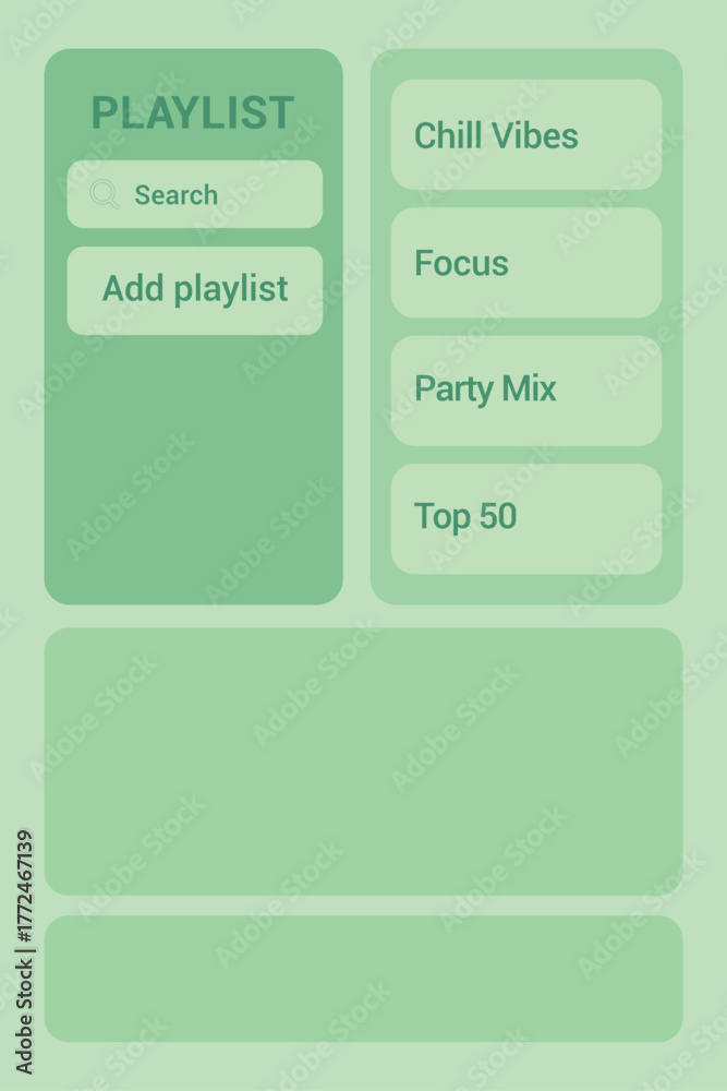 Minimal playlist UI design template showing music app interface with ...