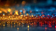 © Mikhail Vorobev - Abstract sparkling glitter surface with vibrant golden, red, and blue bokeh lights creating a festive and colorful glowing atmosphere for festive backgrounds