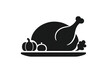 © Michael - Roast turkey dinner silhouette on serving platter, celebrating thanksgiving holiday meal with pumpkins, transparent background