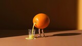 Anthropomorphic Orange Pouring Juice into Glass