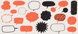 © KPstudio - Childish crayon drawn scrapbook speech bubble stickers. Scribble doodle paper stickers for hand drawn notes, collages and social media designs. Rippled paper dialogue or conversation clouds, shapes.