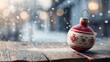 © Jayk - Festive Christmas ornament with falling snow on a rustic wooden surface