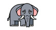 © Popu - Sad cartoon elephant with big ears and tusks expresses disappointment in a simple graphic style