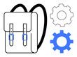 © robu_s - Backpack accompanied by two gears, symbolizing organization, productivity, adaptability, education, technology, efficiency, and problem-solving. Ideal for workflow optimization resource planning