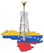 © Onidji - Oil drilling rig on the Venezuela flag map with crude oil erupting. Concept for oil industry, petroleum economy, or resources. (cut out)