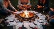 © Igor - Group of friends sitting around a campfire sharing stories outdoors