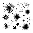 © AI04 - A modern realistic illustration featuring crayon firework scribbles set isolated on white background, comprising hand drawn color confetti, stars, twinkle sparkles, doodle starburst symbols, and