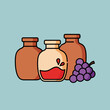 © OlgaNeuroArt - The biblical story of the Wedding at Cana. Jesus's miracle of turning water into wine with clay jars and grapes. Flat design icon for religious content