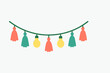 © Bundi - Colorful string of light bulbs and tassels hanging on a curved wire for parties and events