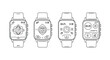 © mahafuza - Modern smartwatch designs featuring diverse digital interfaces and futuristic functionality technology vector
