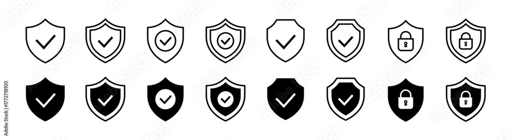 Security shield icon set. Shield check mark symbols. Protection and ...