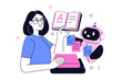 © Irina Strelnikova - Woman teaching Ai robot assistant to work with data. Large language model training, machine learning, neural network concept. Vector doodle illustration.