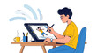 © Sena - Animator Creates Digital Art With Graphic Tablet Displaying Character Illustrations