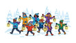 © Rahimatul - Winter Lantern Procession: A vibrant winter scene unfolds as children march cheerfully through a snowy landscape, each carrying a glowing lantern, illuminating their path with warmth and light.