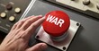 © Andre - A man's hand with an extended index finger presses a red button with the word “WAR” on it