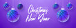 © lunarts_studio - Basketball Christmas and New Year sport banner. Merry Christmas tech greeting card with xmas ball as a bauble on purple neon background. Vector illustration