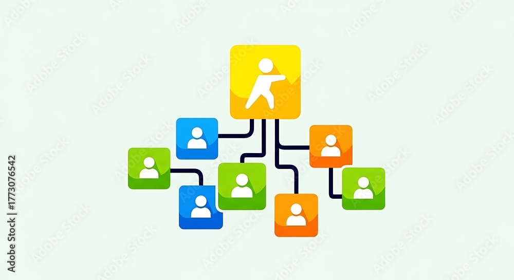 Organizational chart showing a hierarchical structure with people icons ...