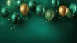 © sawaratch - A festive collection of gold and emerald green balloons with gold confetti floats on a dark teal background