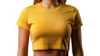 © Sam - PNG of A young woman in a vibrant yellow crop top, showcasing a confident pose against a minimalist background.