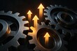 © Bijac - Interlocking metallic gears casting shadows with luminous upward arrows for growth