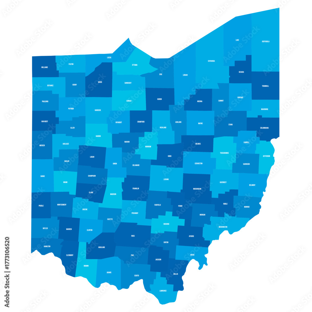Ohio, OH - detailed political map of US state. Administrative map ...
