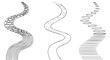 © Mostafizur - Three stylized wavy path illustrations with different textures and line styles isolated on transparent background