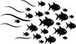 © Sreeya - Black and white illustration of a school of fish swimming together underwater ocean